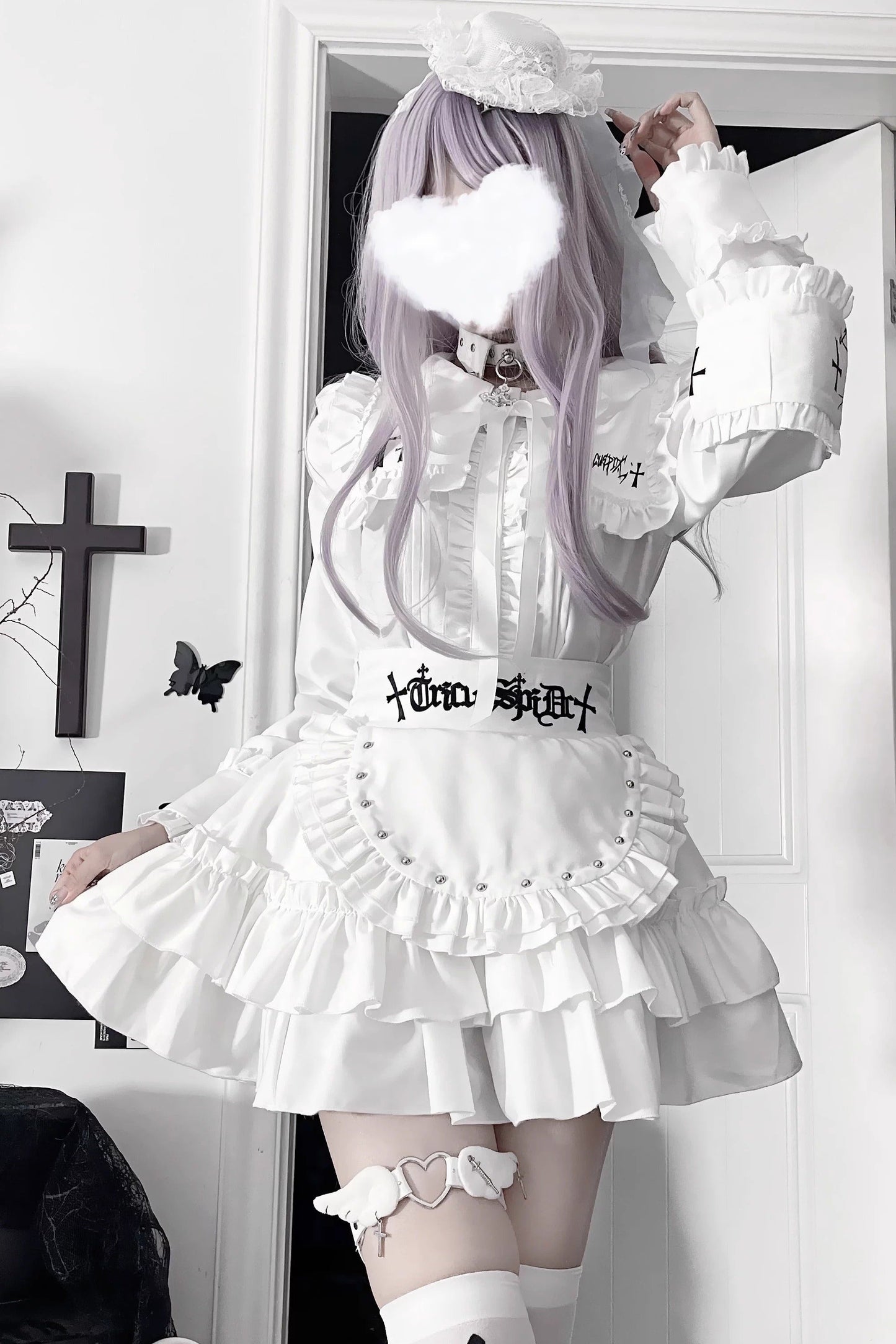 Light Asia Dark Slim Long Sleeve Top + Faux Apron Short Skirt