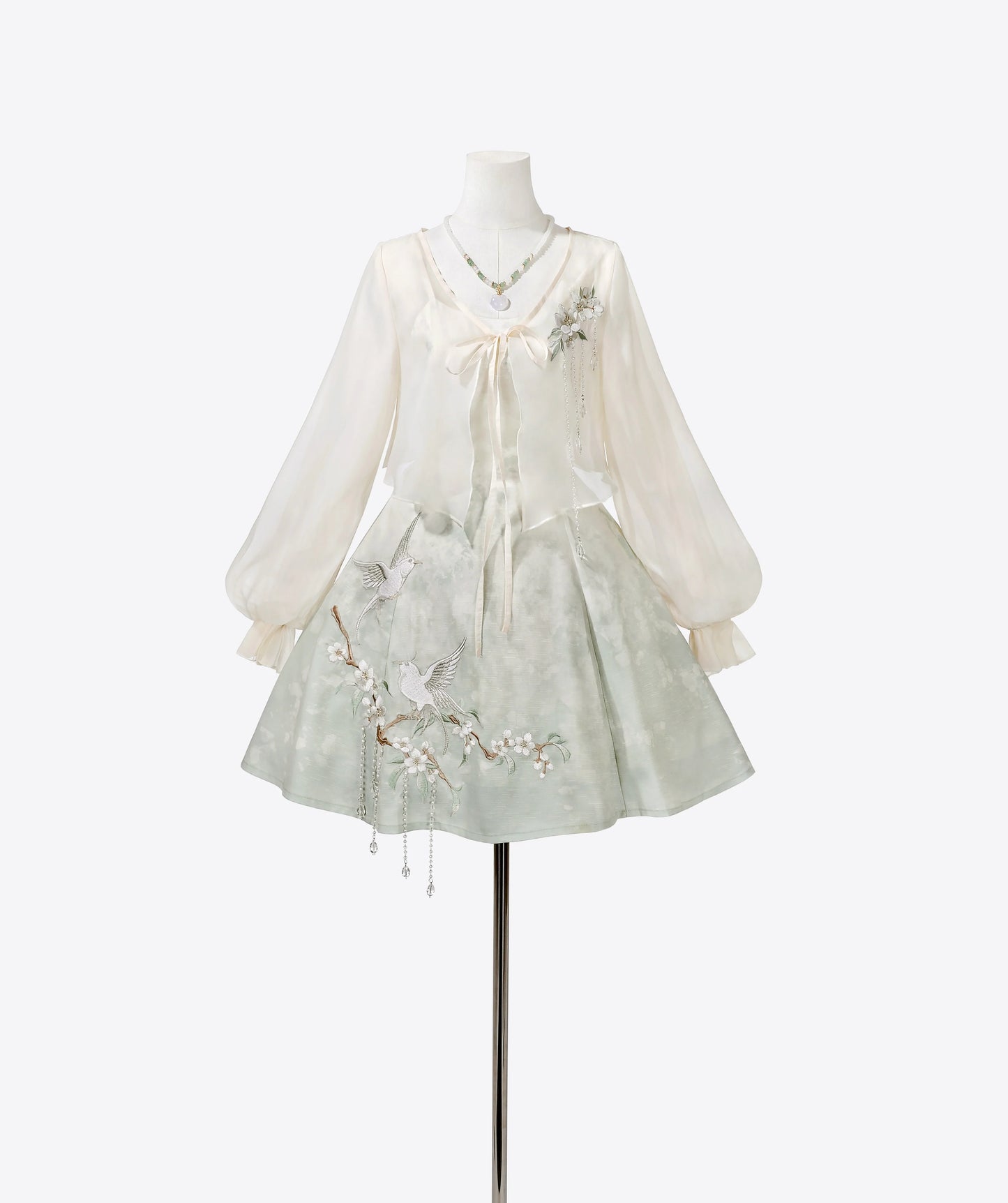 Chinese-style Gradient Retro Dress + Sheer Cardigan