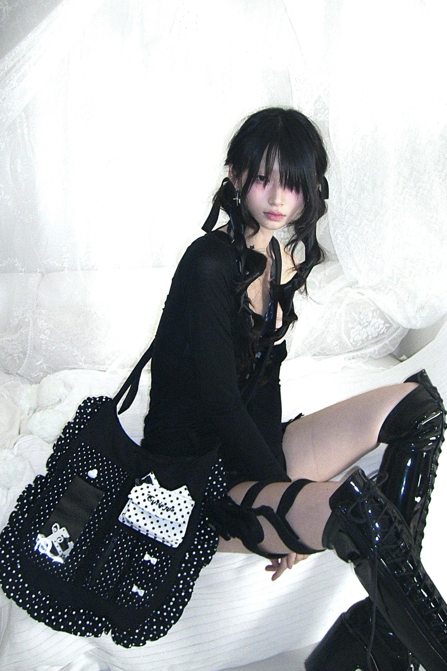 Polka Dot Big Ribbon Adjustable Bag