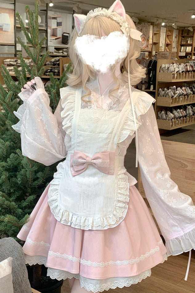 Cherry Maid Girly Top + Flare Skirt + Apron