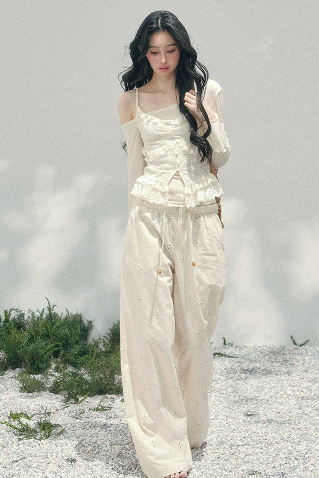 Lace Asymmetrical Strap Top