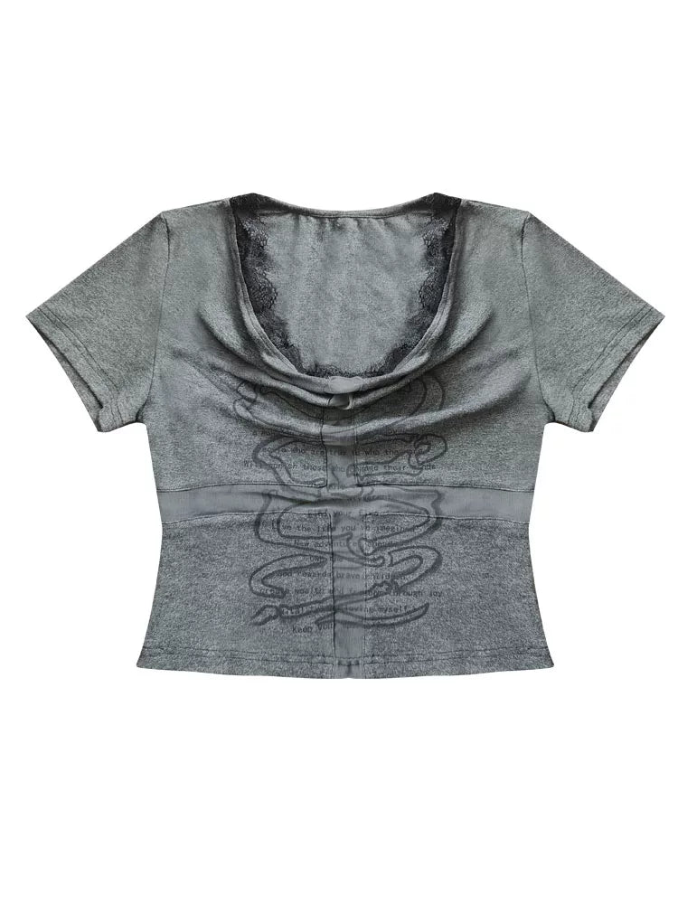 Dark Slim Lace Cross Top
