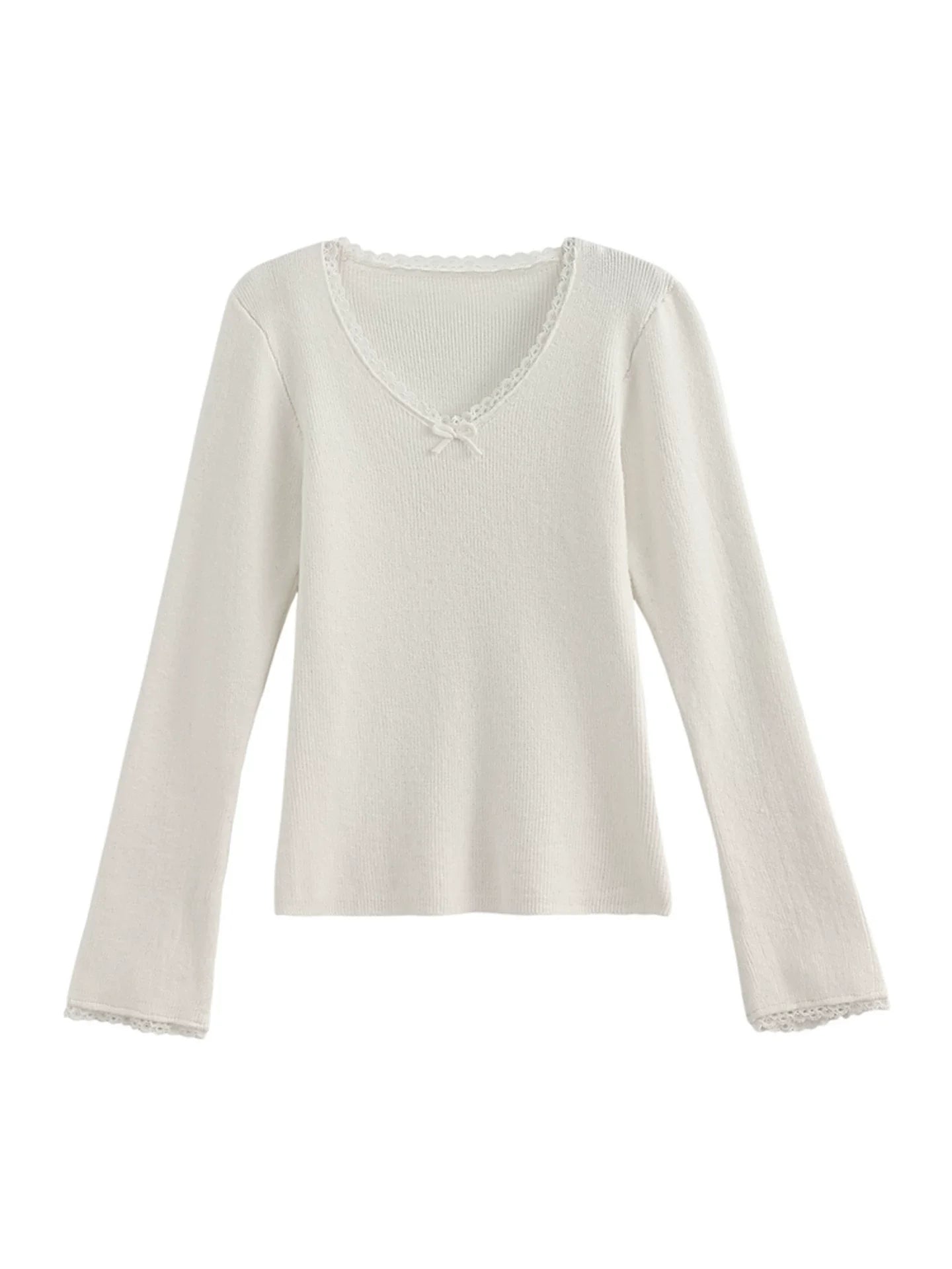 Sweet Girly Lace V Neck Top