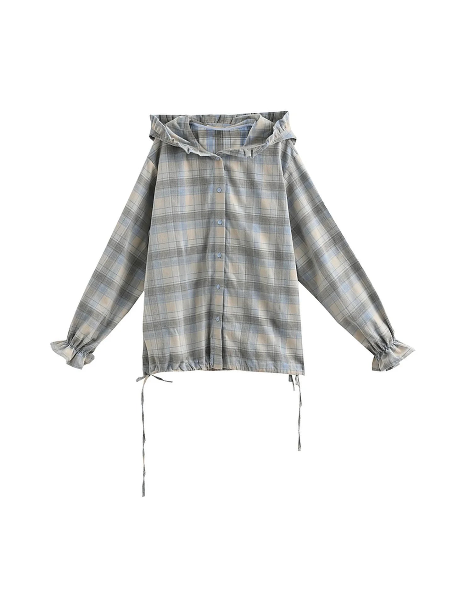 Plaid Cotton Hooded Shirt
