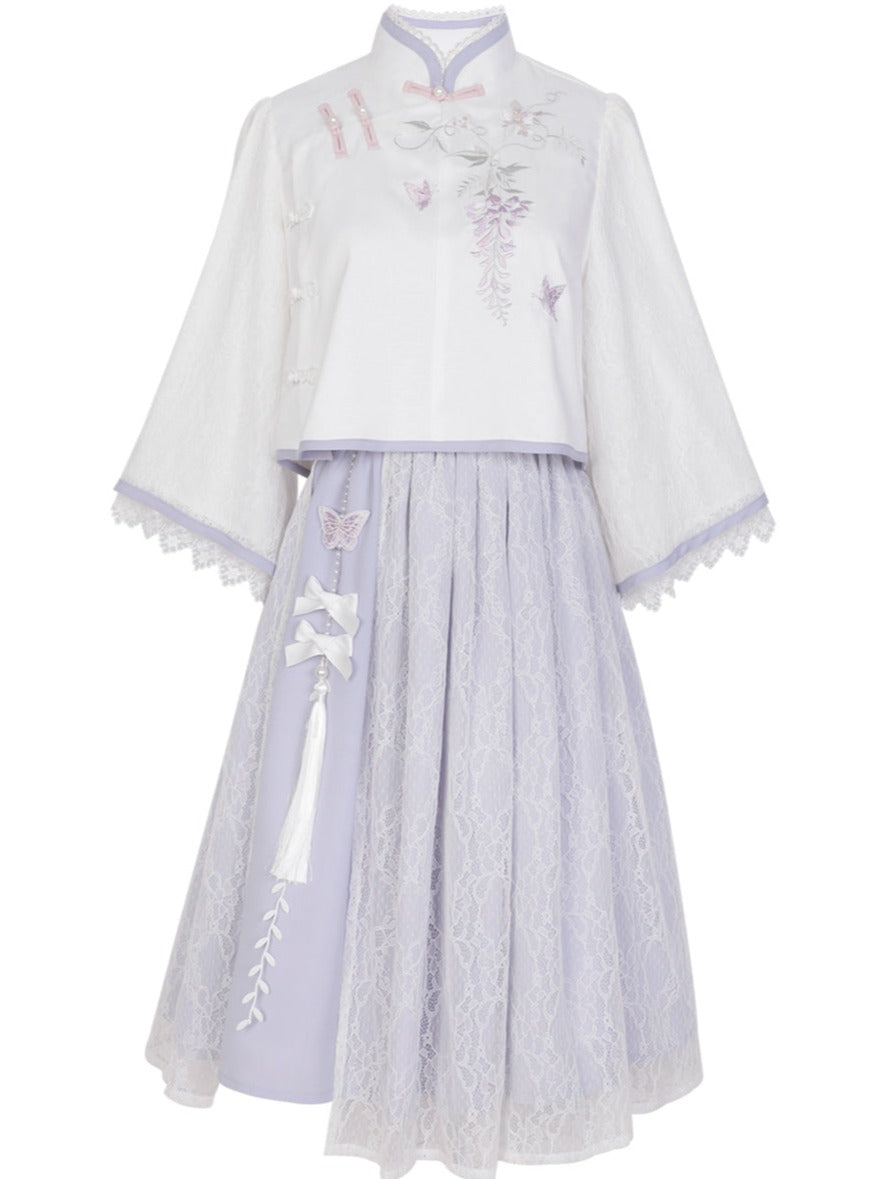 Chiffon Sweet Chinese-style Top + Skirt