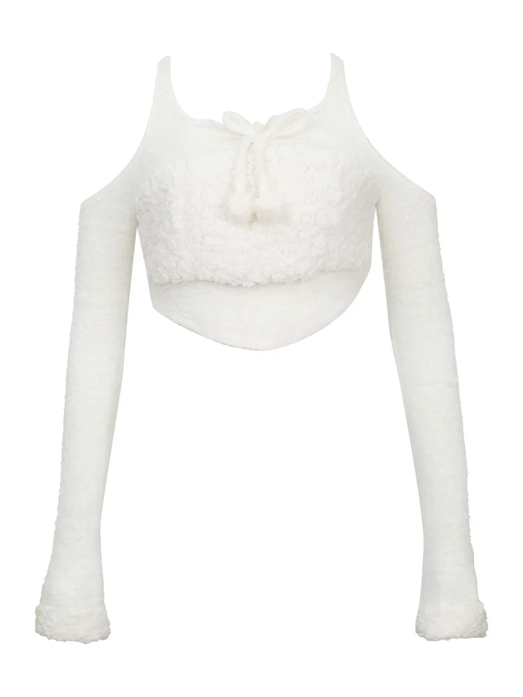Pure White Fur Top + Fur Slit Skirt + White Bear Hat
