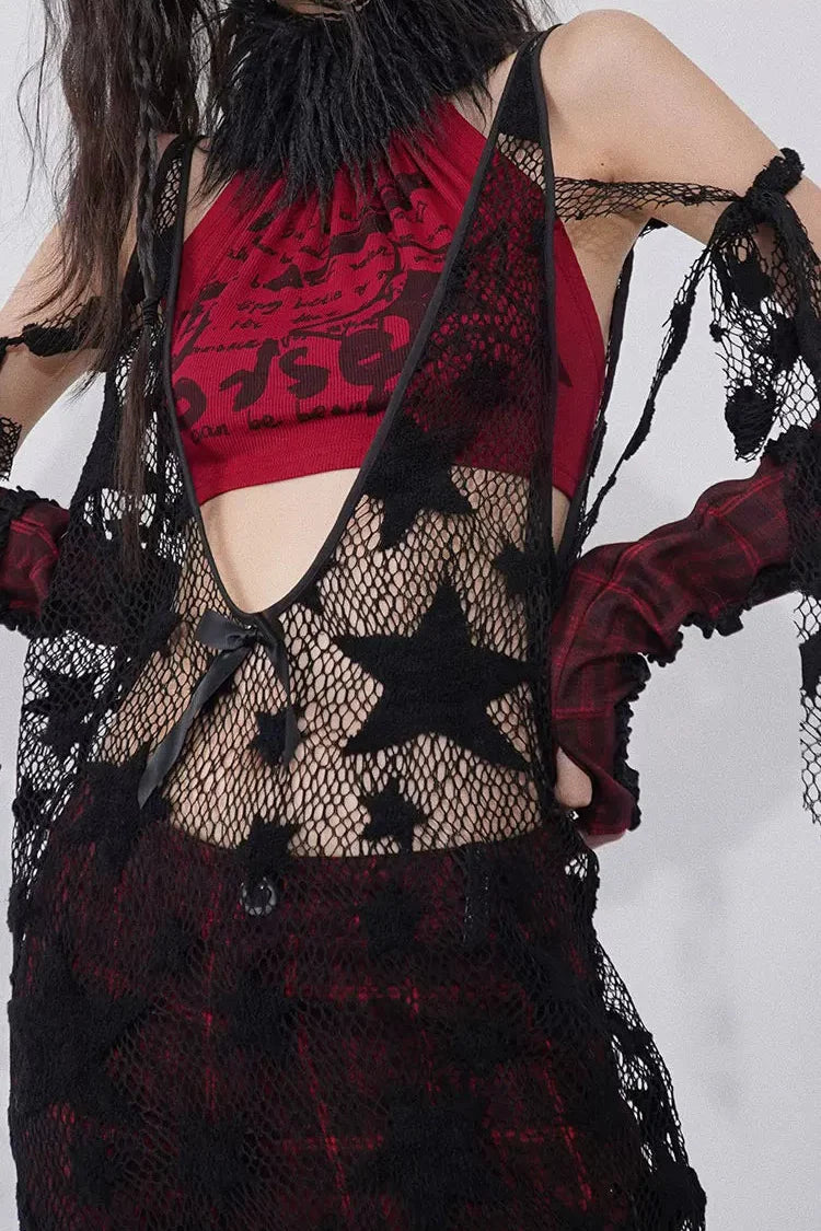 Sheer Star Mesh Asymmetrical Top