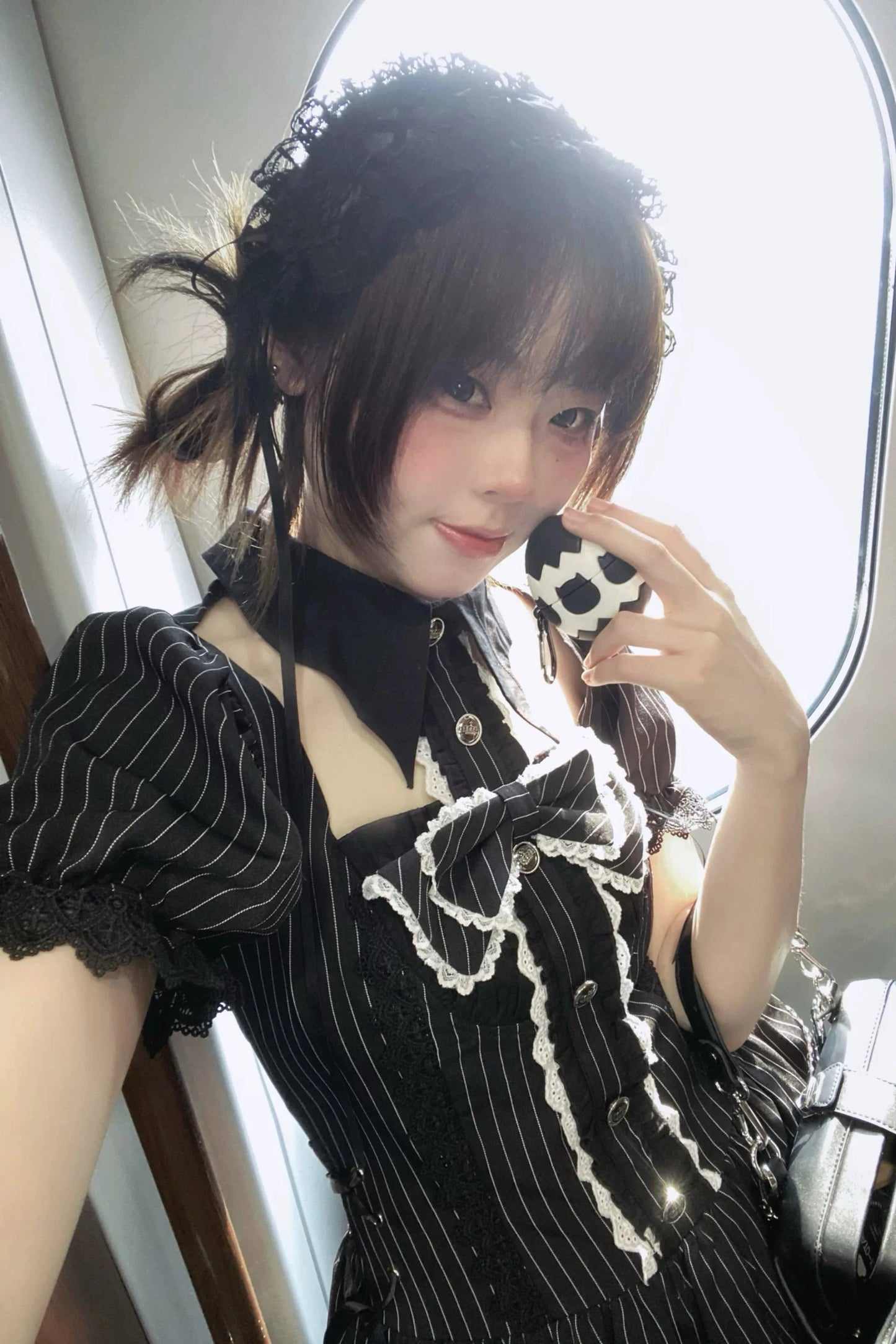 Dark Bat Collar Puff Sleeve Dress