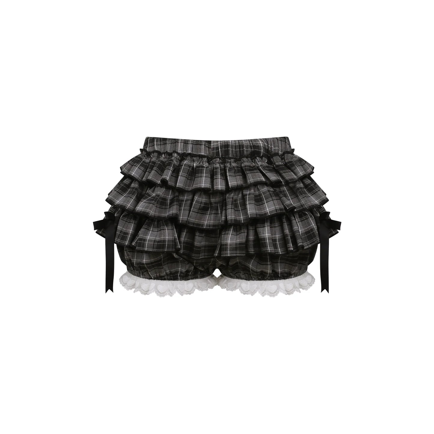 Black Cat Dot Camisole + Plaid Tiered Skirt