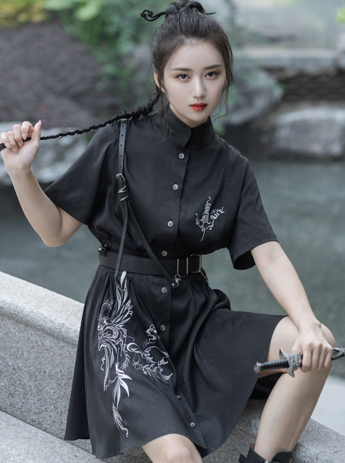 Dragon Design Mode Slim Shirt Dress
