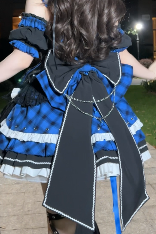 Dark Series Plaid Lolita Dress + Headband + Tail