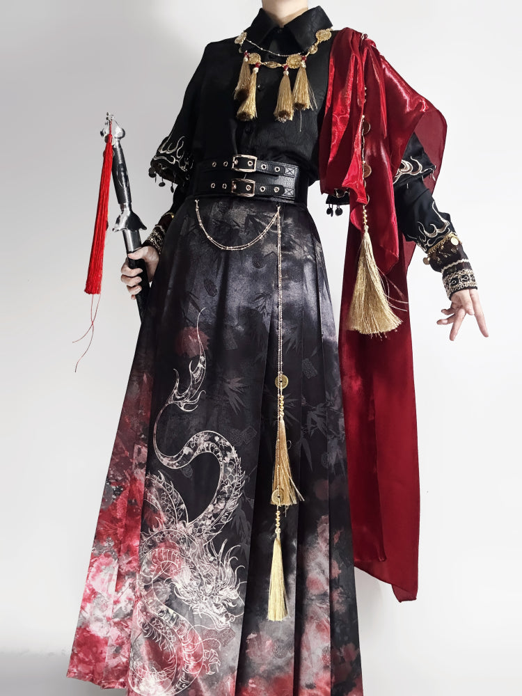 Fire China Long Coat + Top + Long Skirt