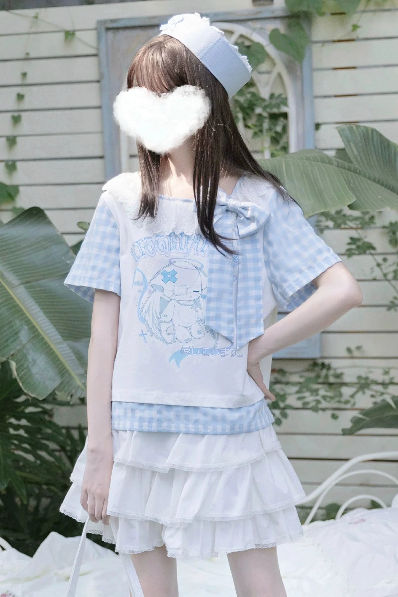 Gingham Plaid Ribbon Top + Tiered Skirt