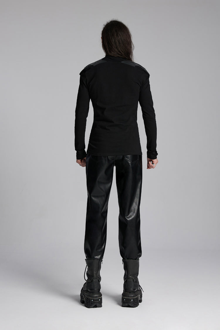 Black Stand Collar Long Sleeves Zip 3d Patch Print Punk T-shirt