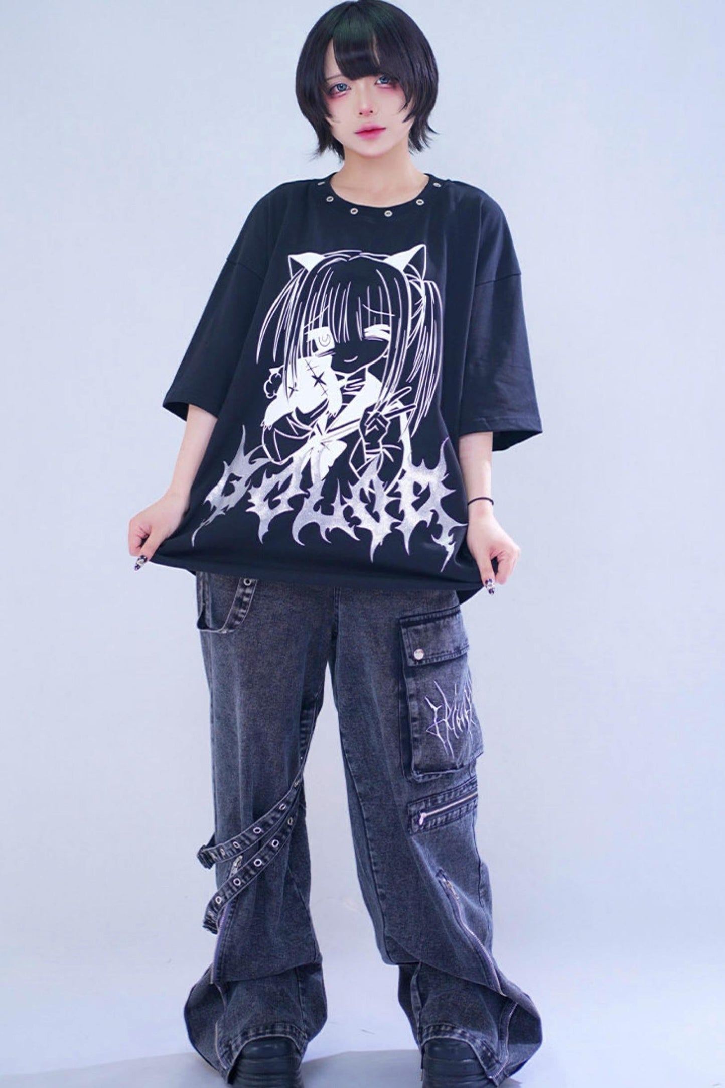 Cat Glitter Print T-shirt
