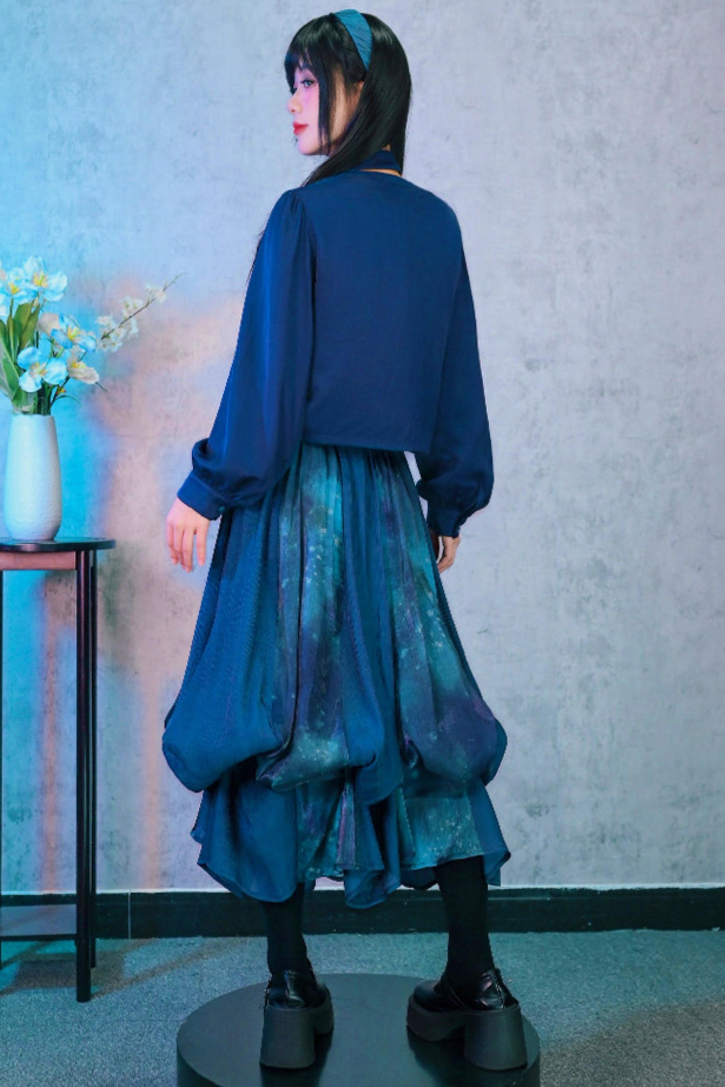 Embroidered Lantern Sleeve Blouse