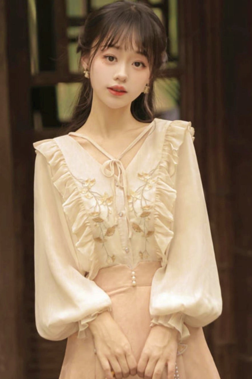 Hanfu Sleeve Pleats Skirt Set