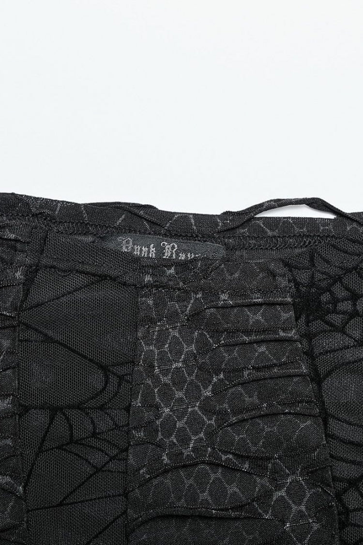 Black High Collar Hollow Spider Mesh Ripped Asymmetric Gothic Vest