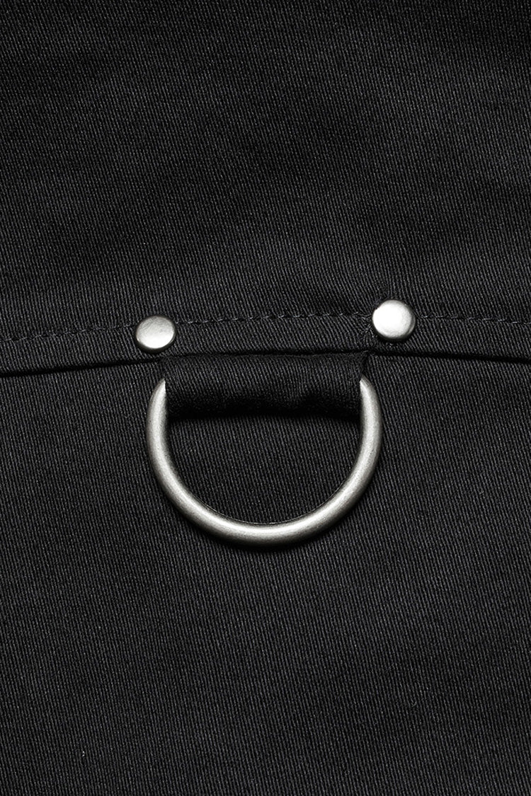 Black Lapel Collar Long Sleeves Rings Punk Blouse