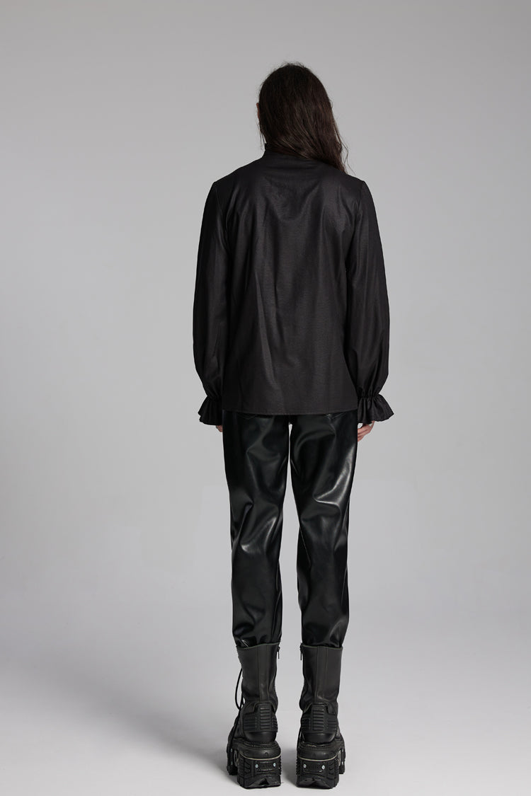 Black Long Sleeves Ruffle Beast Buckle Gothic Blouse