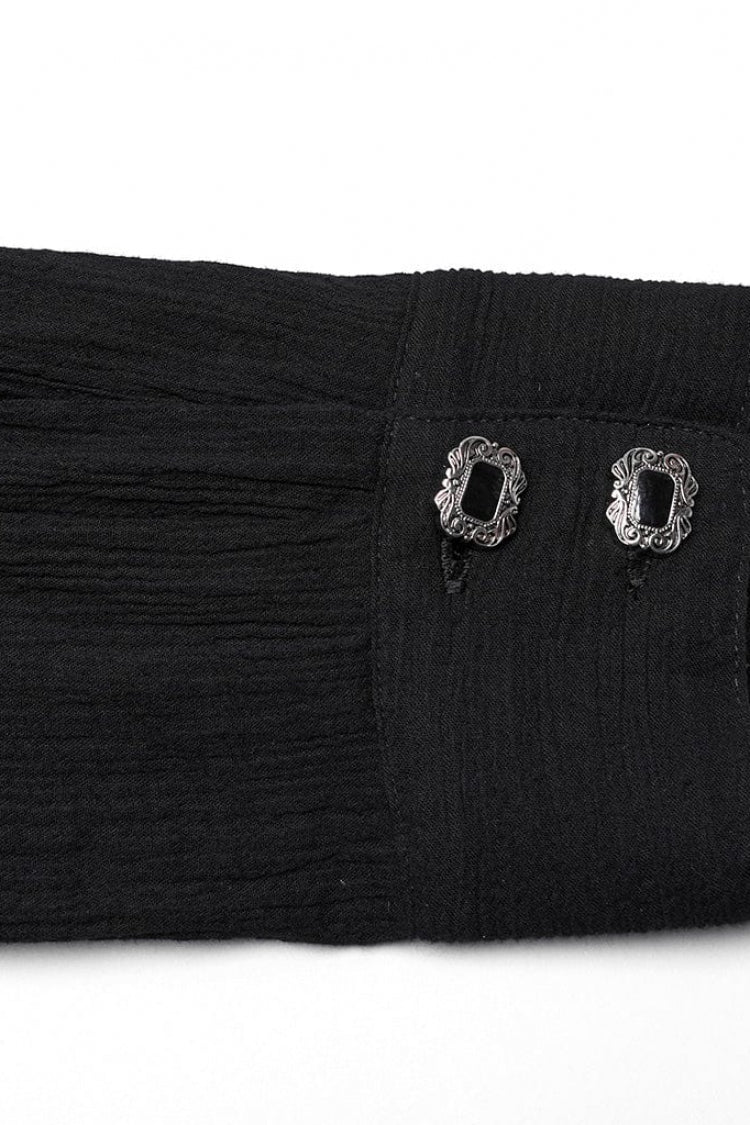 Black Lapel Collar Long Sleeves Metal Buttons Webbing Decoration Gothic Blouse