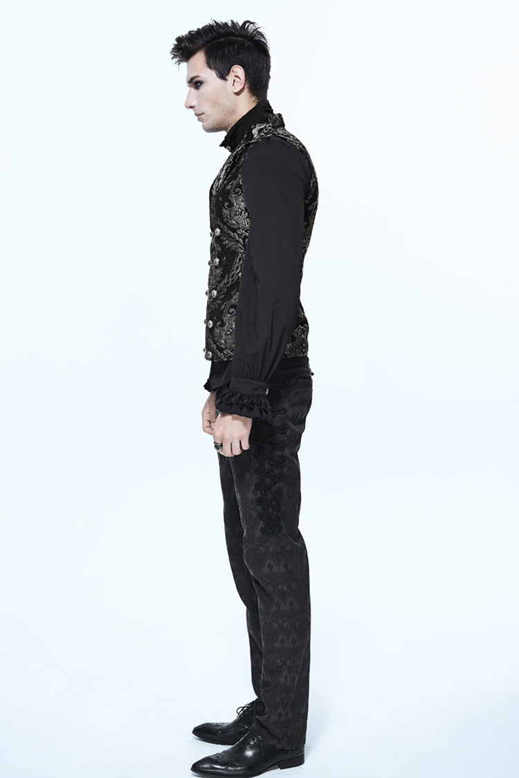 Black/silver Palace Short Big Jacquard Pattern Gothic Waistcoat