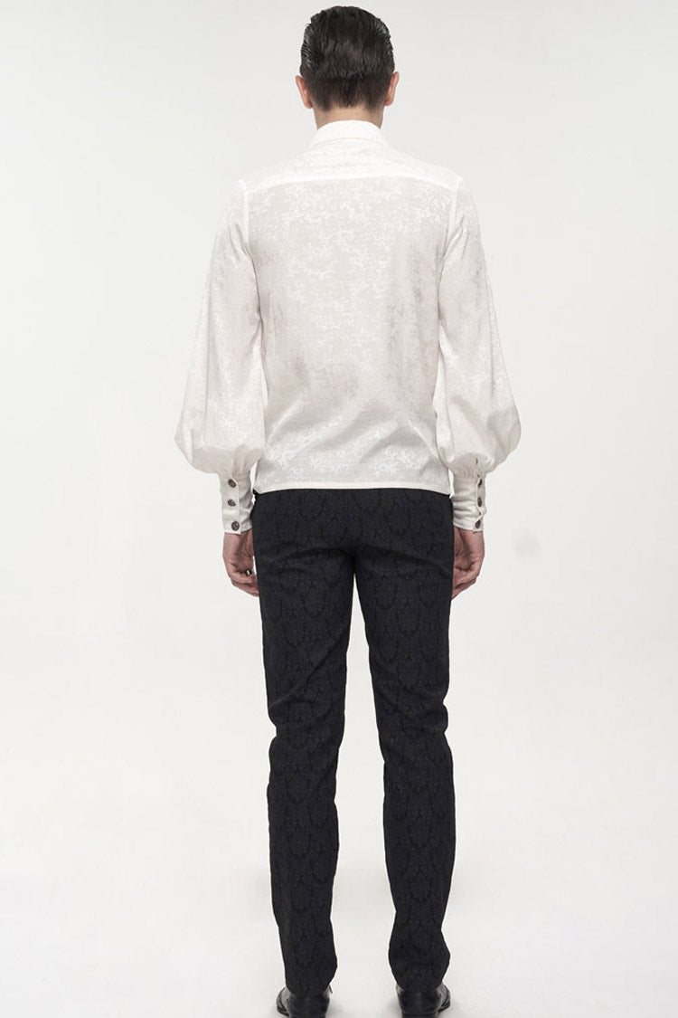 White Gothic Metal Pattern Buckle Long Sleeve Pleated Lace Lantern Shape Printing Pattern Shirt