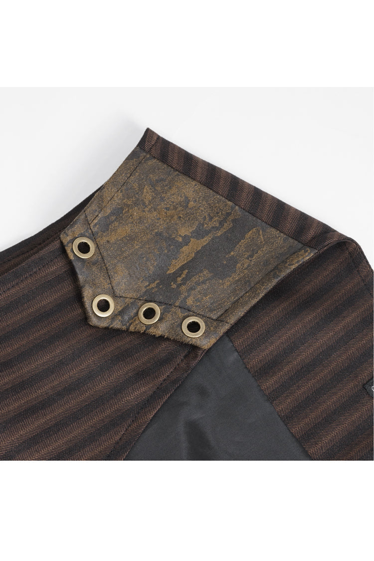 Brown Striped V Collar Stitching Slim Gothic Vest