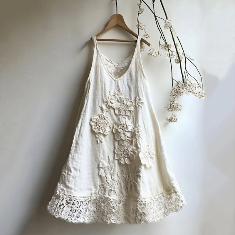 Vintage Classy 3d Floral Lace Art Linen Tank Dress elevenforest