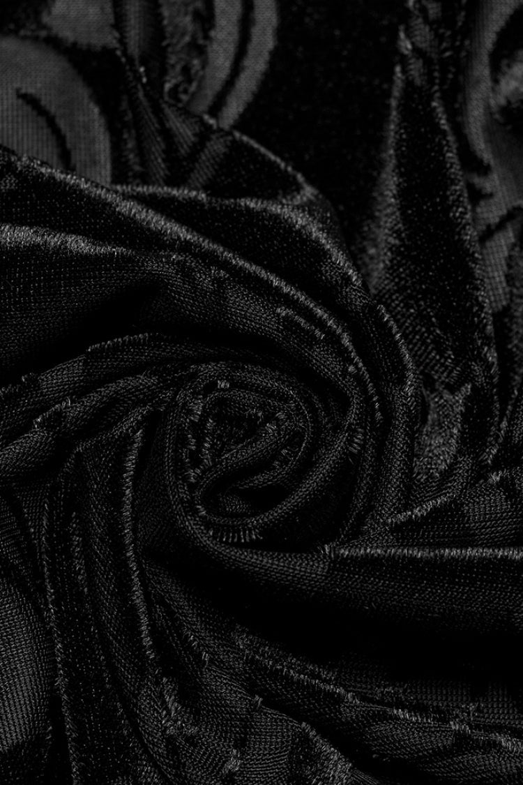 Black Stand Collar Puff Sleeves Jacquard Print Gothic Blouse