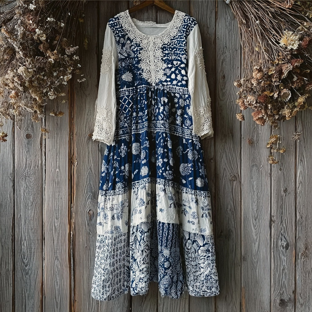 Vintage Japanese Inspired Lace Patchwork Maxi Dress elevenforest