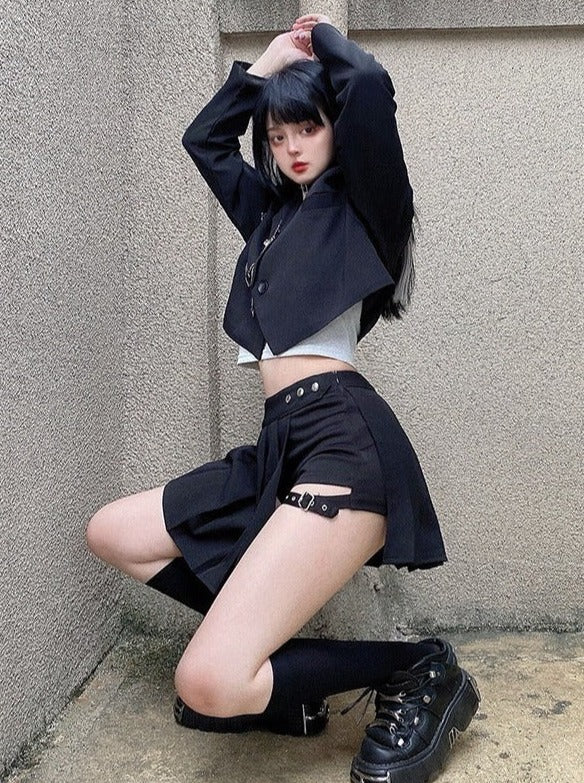 Jacket With Chain Strap + Split Metal Buckle Skirt