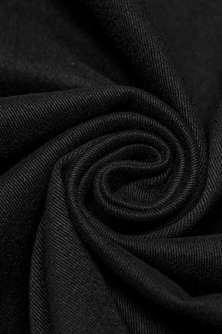 Black Lapel Collar Short Sleeves Stitching Punk Blouse