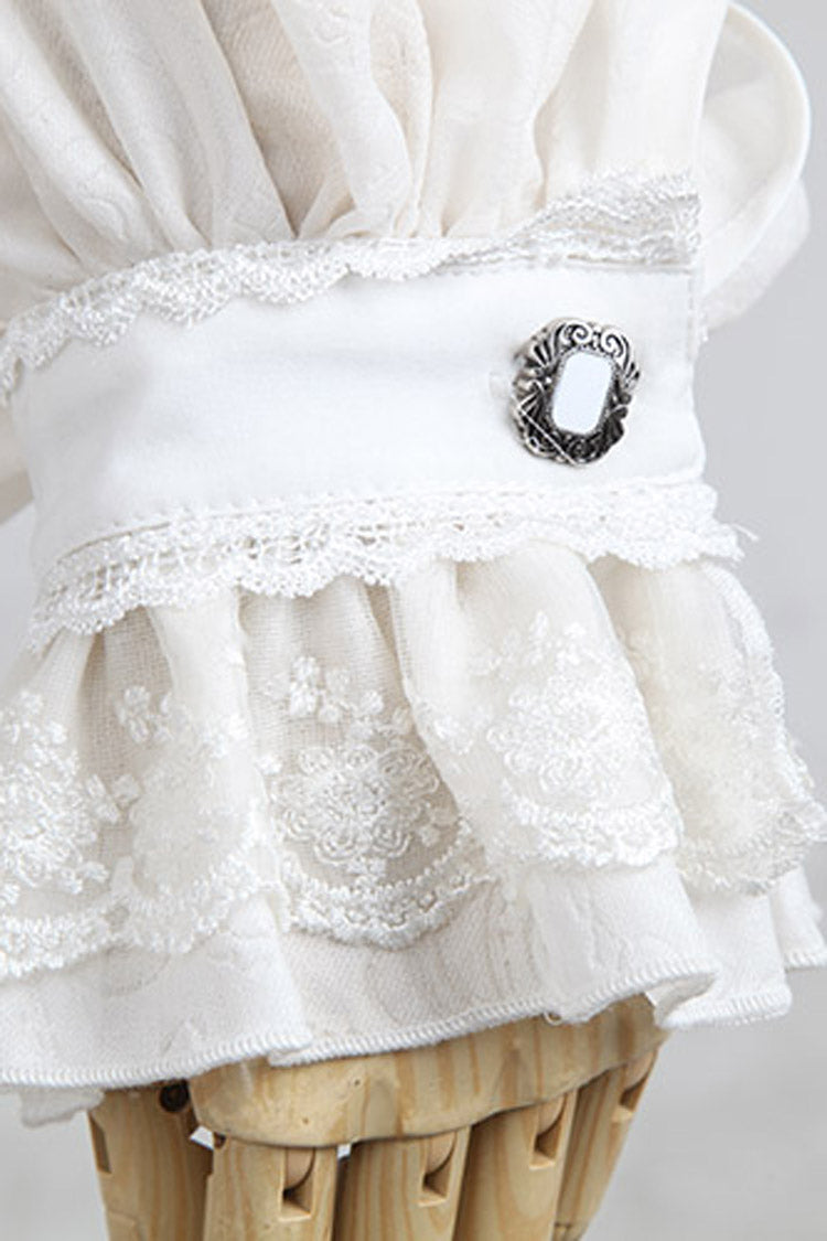 White Stand Collar Retro Button Long Lantern Sleeves Gothic Blouse