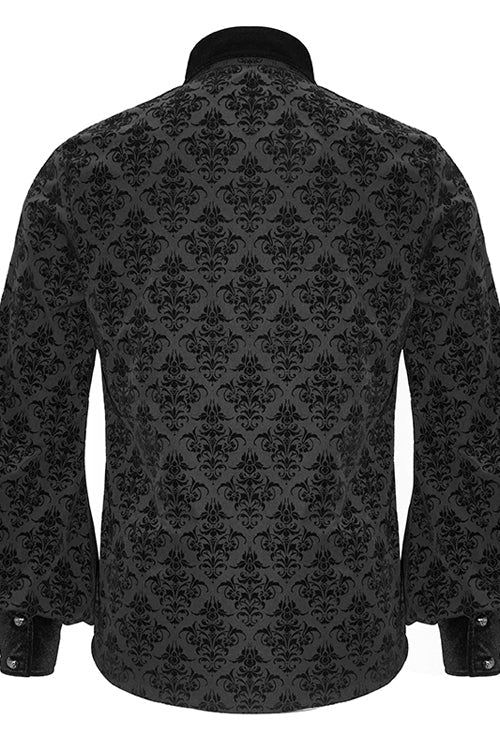 Black Court Pattern Flocking Lantern Sleeves Gothic Blouse