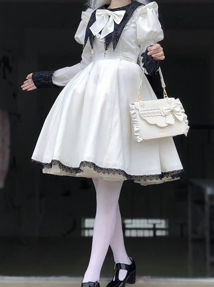 Side Ruffle Heart Ribbon Flap Bag