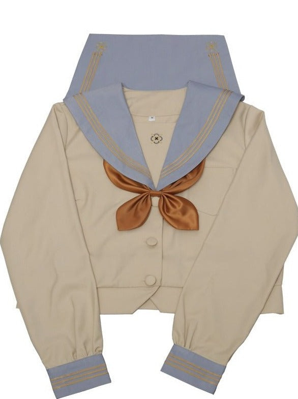 Striped Color Sailor Shirt + Pleated Skirt