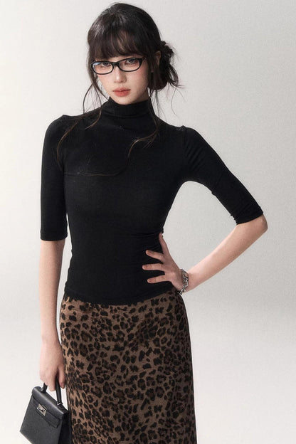 Retro Mid-sleeve Slim Top