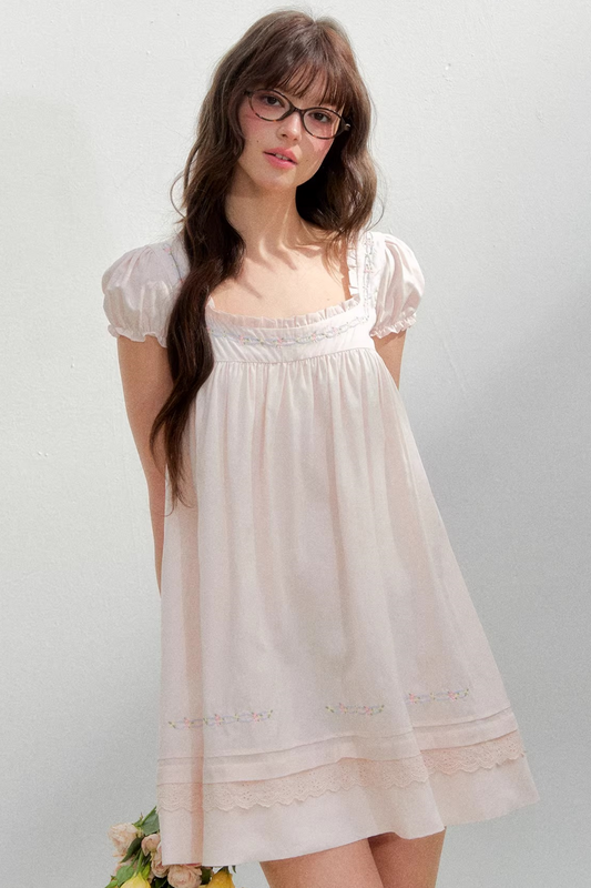 Square Neck Embroidered Dress