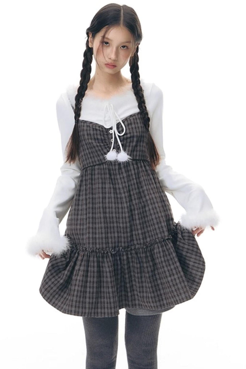 Checked Doll Shirring Slip Dress