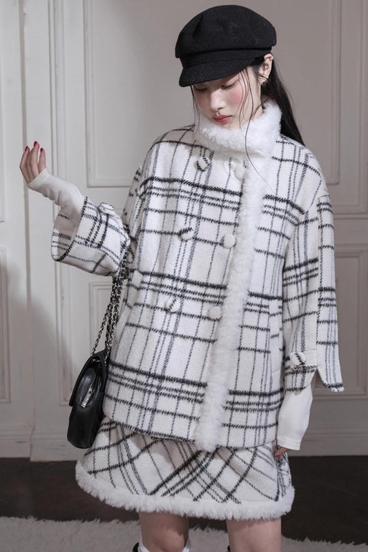 Monochrome Plaid Jacket + Vest Dress
