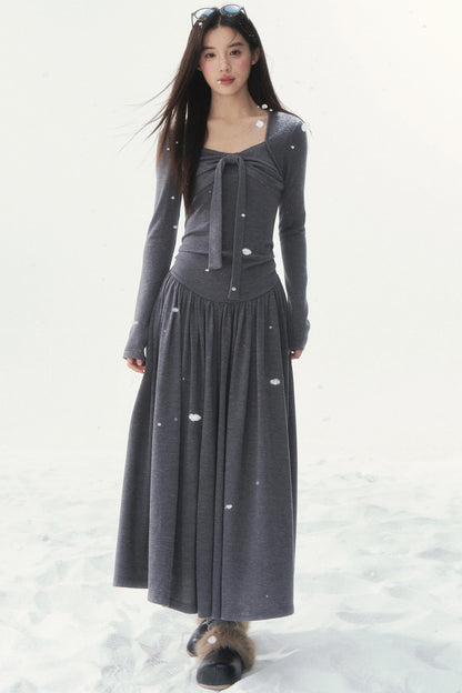 Gray Knit Waist Shape French Dress