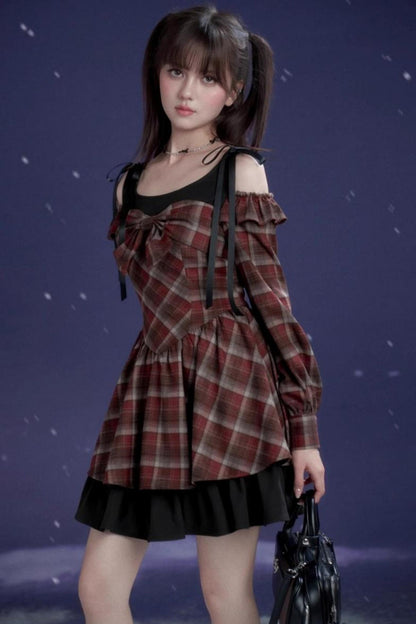 Red and Brown Checked Dress