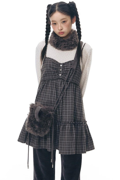 Checked Doll Shirring Slip Dress