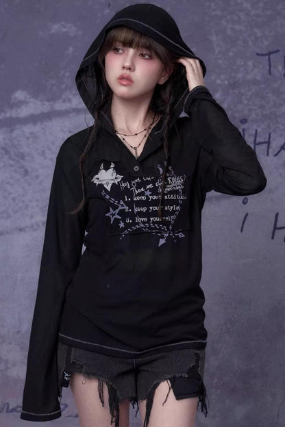 Mesh Graffiti Hooded Top