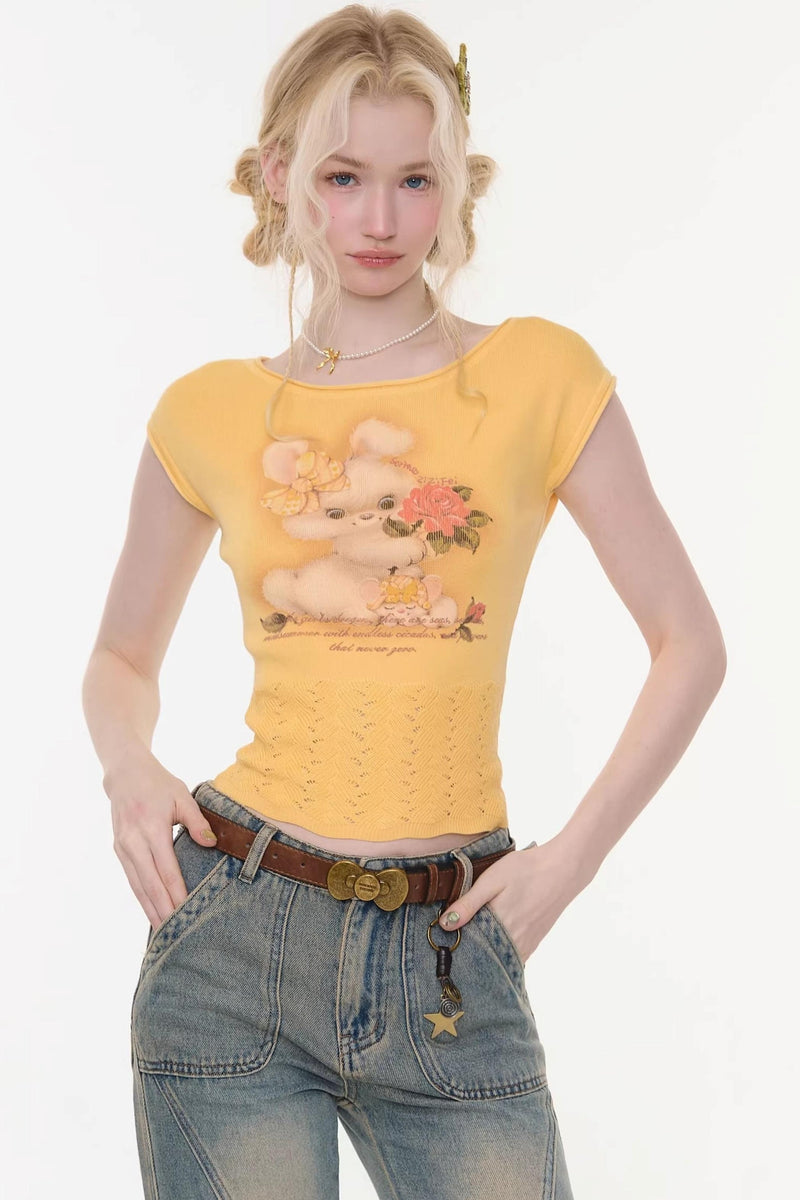 Sweet Rabbit Print Top