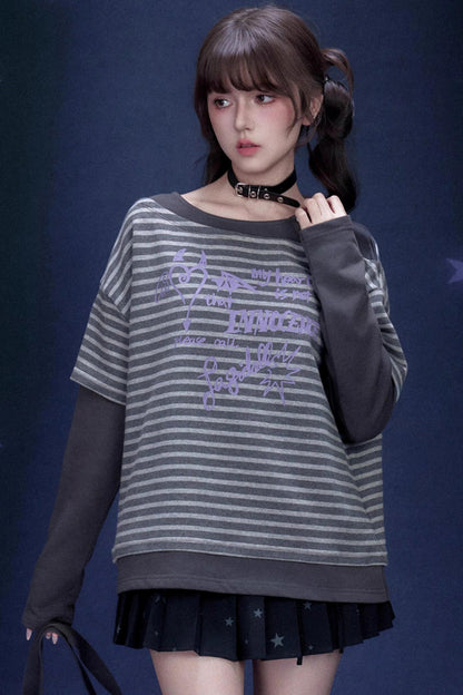 Striped Graffiti Print Top