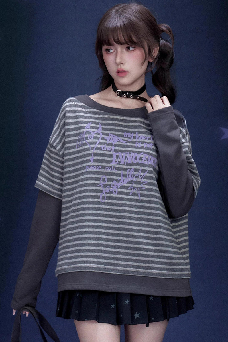Striped Graffiti Print Top