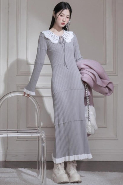 Sichuan Mist Gray Ruffle Long Dress