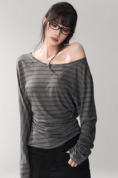 Striped Tencel Off-shoulder Top